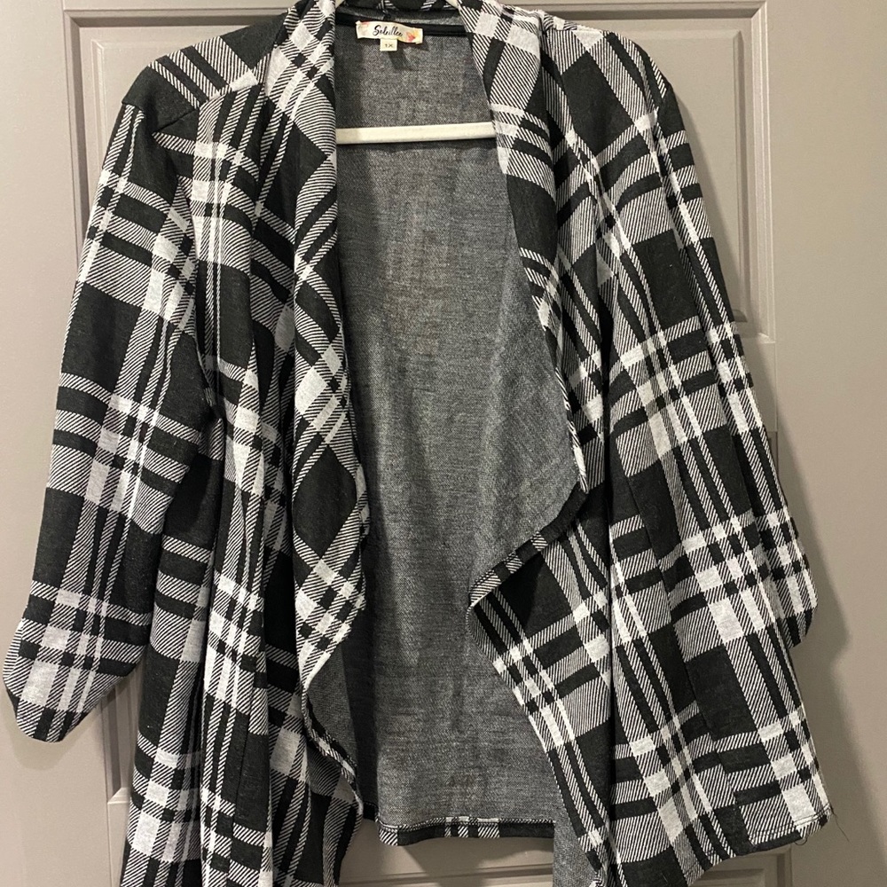 Black Plaid Waterfall Cardigan